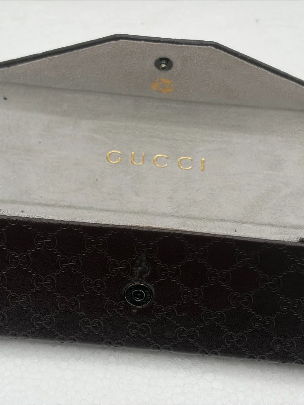 Gucci Brown Embossed GG Leather Glasses Case